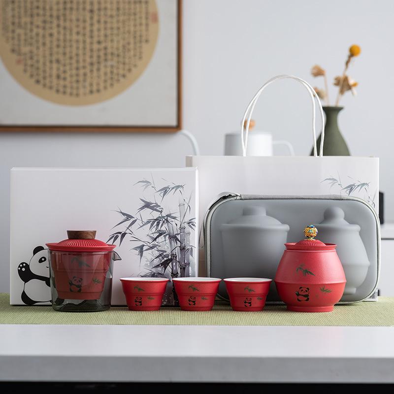 Panda Suet Jade Porcelain Kung Fu Travel Tea Set Outdoor Portable