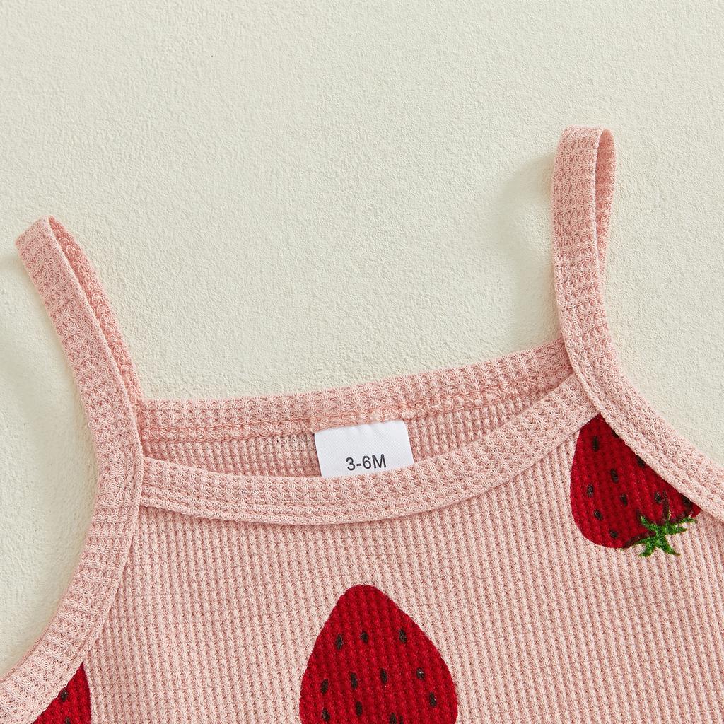 Baby Toddler Girl Strawberry Romper Square Neck Spaghetti Strap Bodysuit Cute Summer Clothes