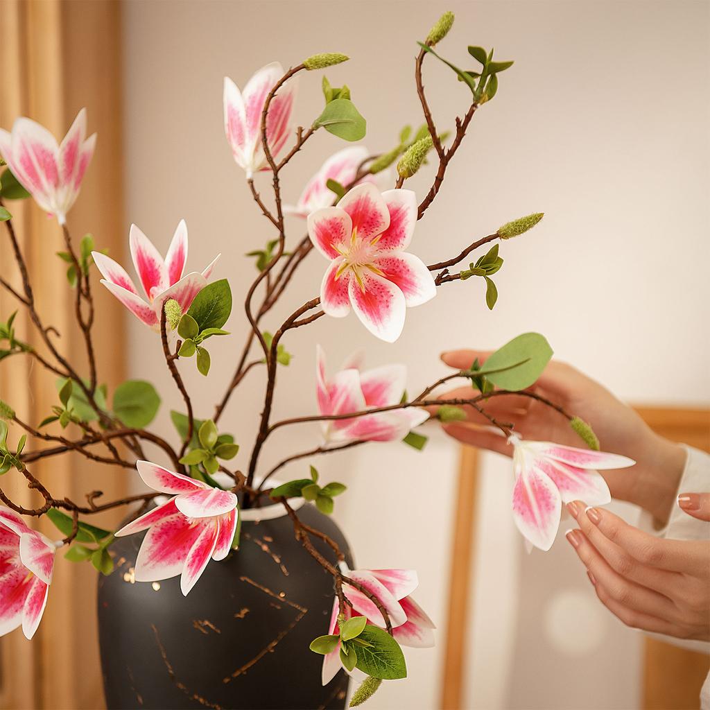 7 Heads Simulation Magnolia Bouquet Artificial Magnolia Bouquet Magnolia Stem Flower for Home Faux
