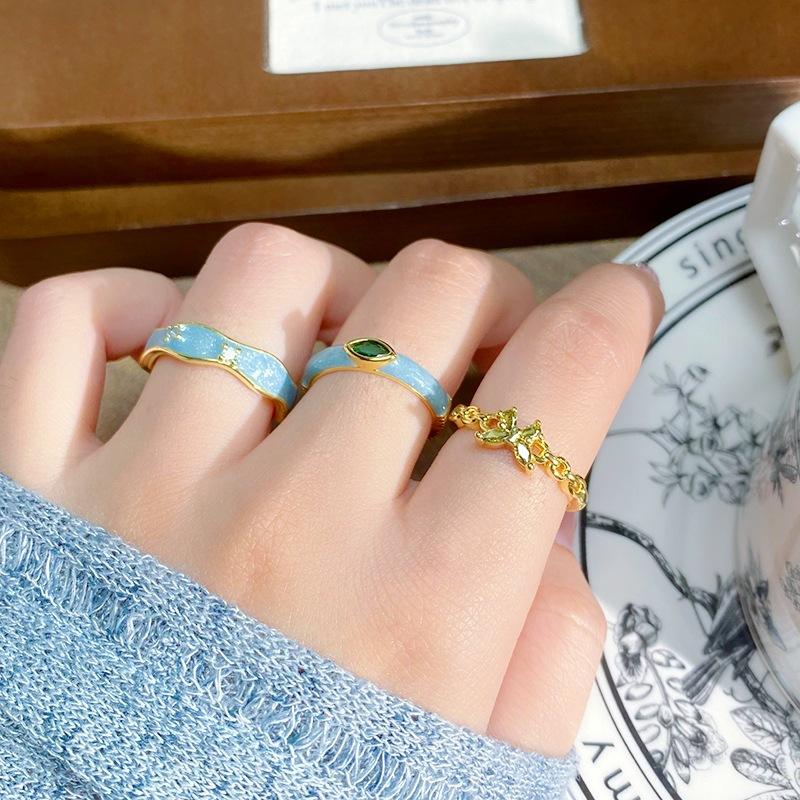 Macaron Color Color Color Enamel Zir*****Pen Ring Niche Stacking Wearing Temperament Light Luxury High-End Ring Women'S Model
