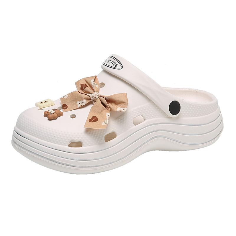 Casual Hole Shoes Women's Summer Cute Cartoon DIY Outer Wear Fashionable Bag Head Two Wear Thick-soled Cool Slippers