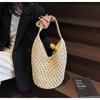 Nowa ażurowa torba tote ze słomy Damska w stylu wakacyjnym nadmorskim Casualowa torba na ramię Plażowa torba o dużej pojemności Tkana ze słomy torba tote