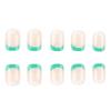 24 Pcs Green French Tip False Nail Flowers Press On Nail Solid Color Stick on Nail Manicures Supplies for Woman