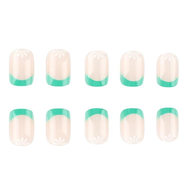 24 Pcs Green French Tip False Nail Flowers Press On Nail Solid Color Stick on Nail Manicures Supplies for Woman