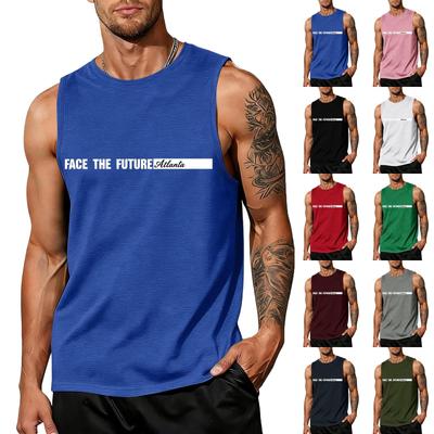 Men's Loose Fit Casual Sleeveless Tank Top Breathable Sports Shirt with Letter Graphic Print Comfortable Summer Workout Vest