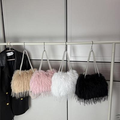 Bolso bandolera de lujo para mujer con cadena de perlas y felpa para otoño/invierno