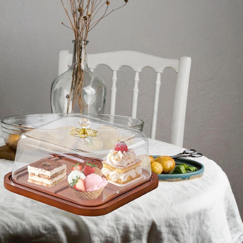 Cake Stand With Lid Bread Organizer Serving Plate Featuring Wood TPE Clear Dome For Pies Cookies
