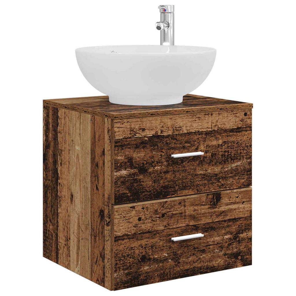 Bathroom Furniture Set 5 pcs Reclaimed Wood Look Engineered Wood and Glass