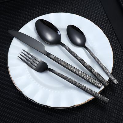 Juego de Cubiertos de 4/24 Piezas Acero Inoxidable Cuchillo Tenedor Cuchara Festival Cocina Lujo Patrón a Cuadros Vajilla Negro Vajilla Doméstica
