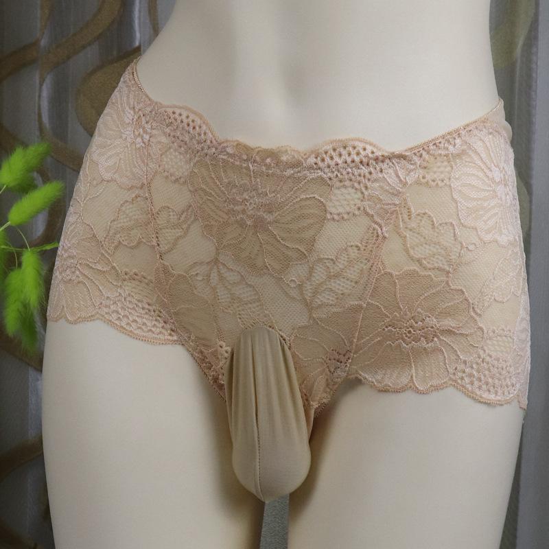 Sexy Men'S Underwear Ultra-Thin Lace Transparent Panties Sissy Pouch Sheath Lingerie See Through Briefs Gays Imitates Underpants