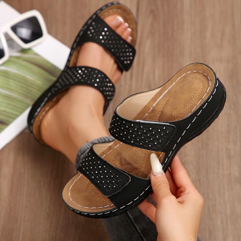 

Women’s Roman Stitch-Detail Open-Toe Slide Sandals Comfortable Summer Shoes 43 чорний