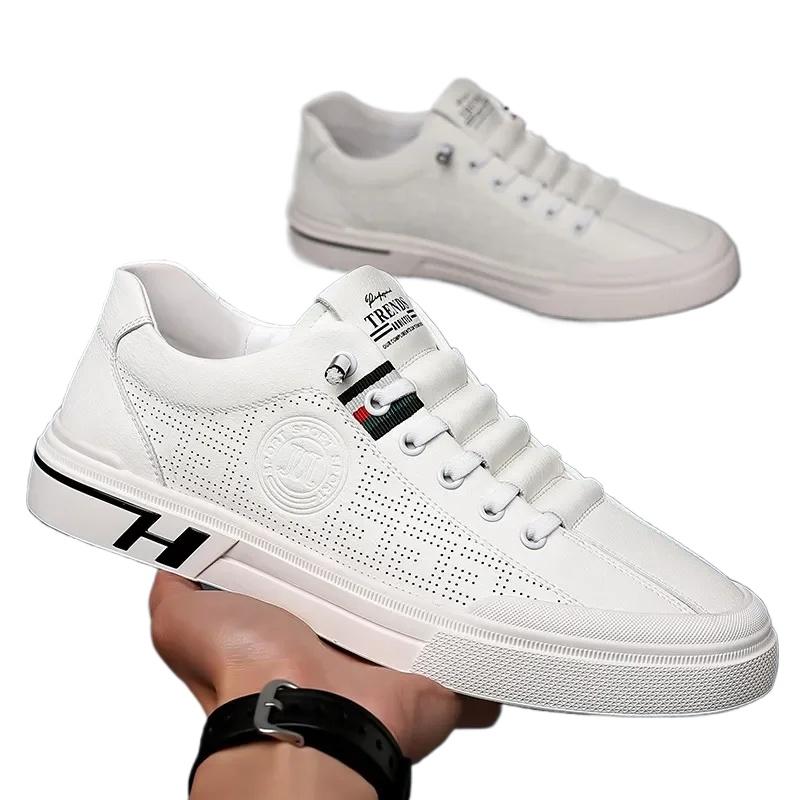 Adidași de designer pentru bărbați, pantofi sport la modă pentru bărbați, mocasini albi respirabili slip-on, pantofi plați casual din piele vulcanizată pentru bărbați