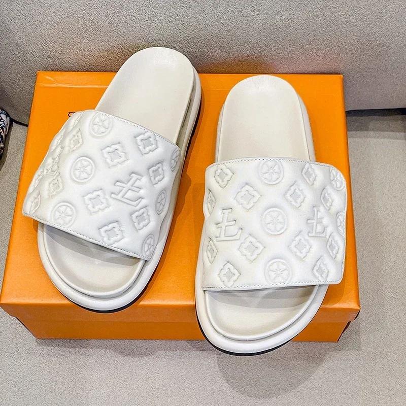 Fashion Ladies Magic Sticker Flat Slippers 2025 Summer New Designer Luxury Sandals for Women Elegant Home Flat Slippers Zapatos De Mujer