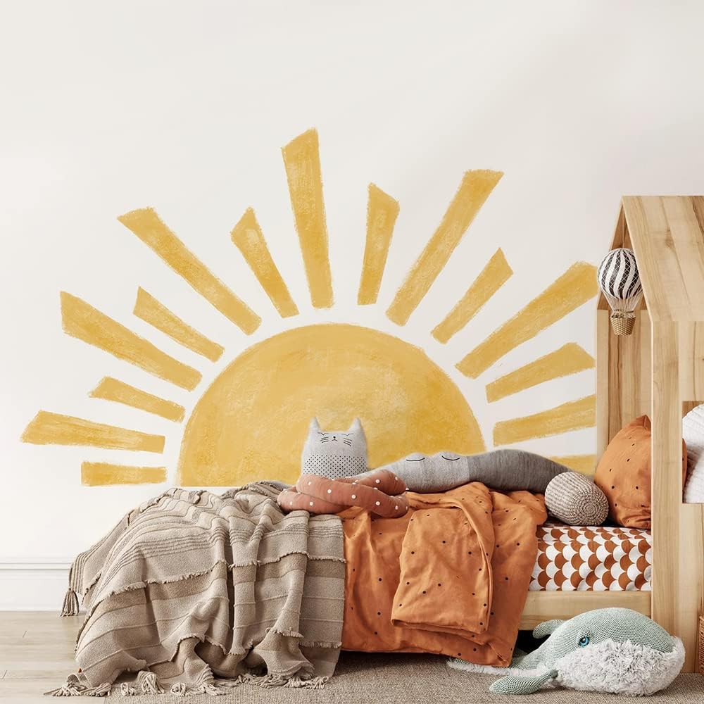 Half Sun Wall Decal for Kids Room - Sunshine Wall Stickers Vinyl Wall Decals Nursery Wall Decal Removable Peel and Stick Wall Decals for Nursery Kids