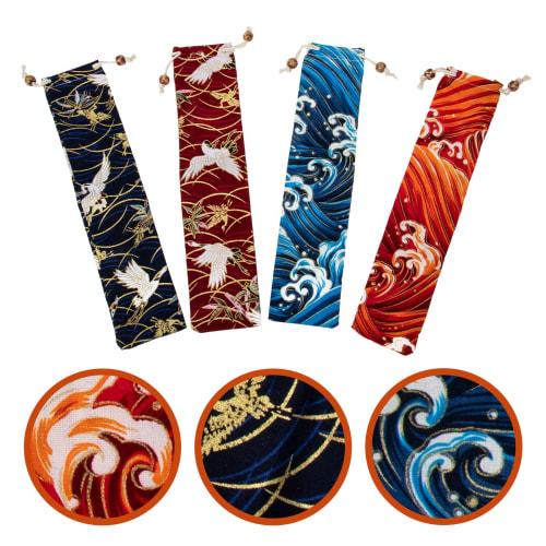 DOITOOL Drawstring Chopstick Bags, Long Straw Storage Bags, Stylish Japanese Style Chopstick Holder, Fan, Comb, Tableware, Cutlery Storage Bags, Set o