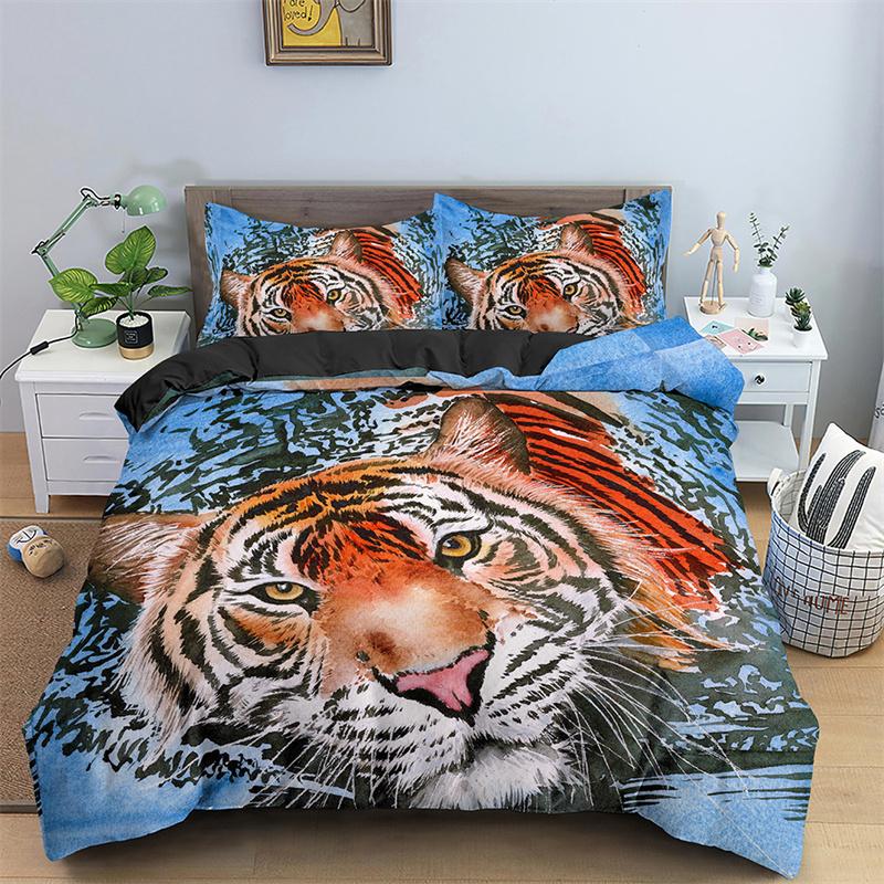 Tiger Duvet Cover Twin For Kids Boys 3D Animal Print Comforter Cover Wildlife Bedding Set Microfiber Quilt Cover With Pillowcase