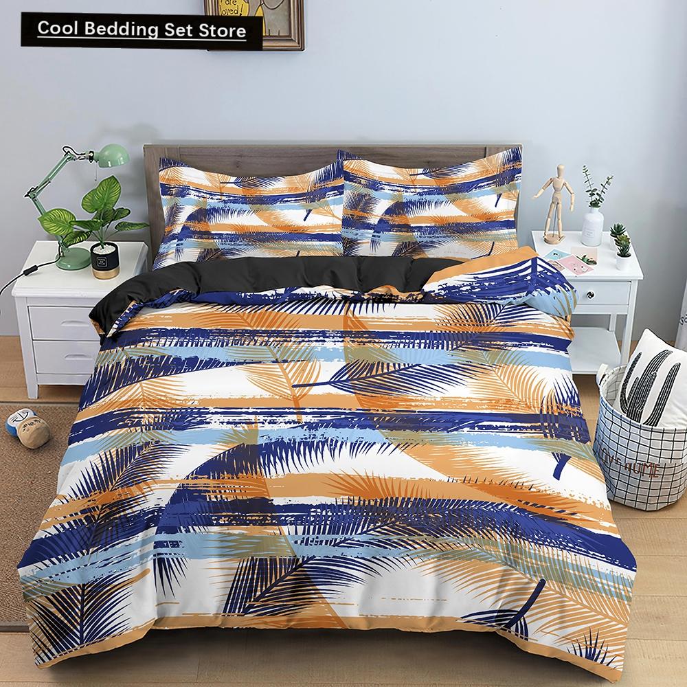 Feathers Duvet Cover Queen/King Size Boho Colorful Bird Feather Bedding Set Tropical Leaves 2/3pcs Polyester Comforter Cover