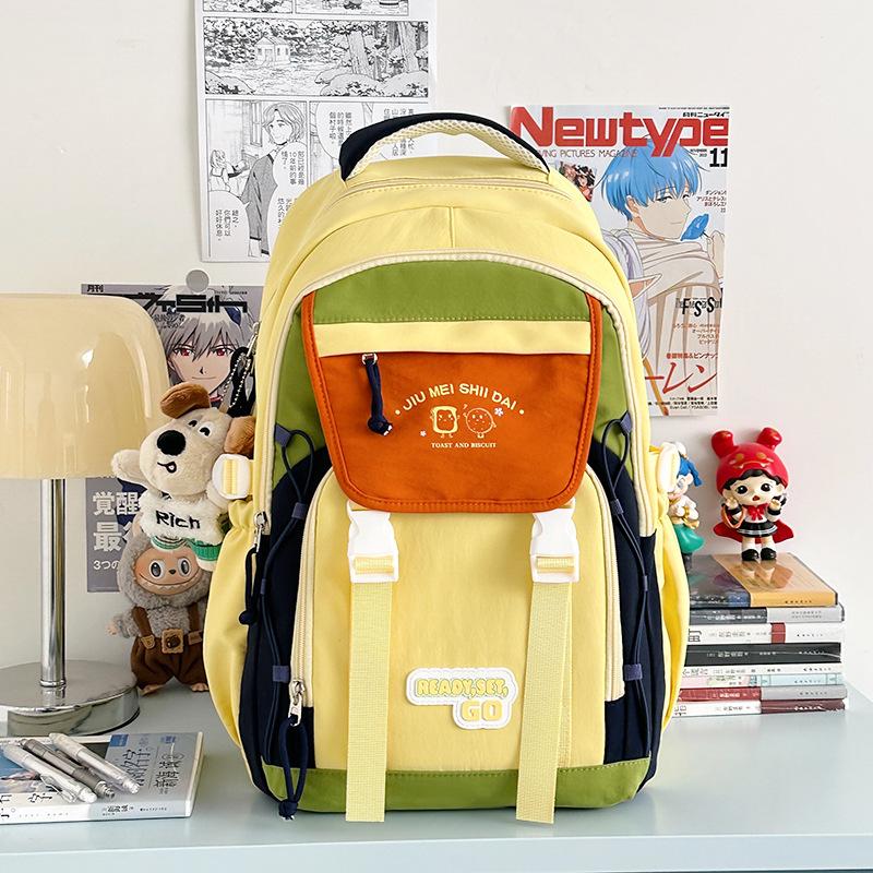 middle school student schoolbag, women's new contrasting color waterproof, ultra-light large-capacity lightweight high school backpack