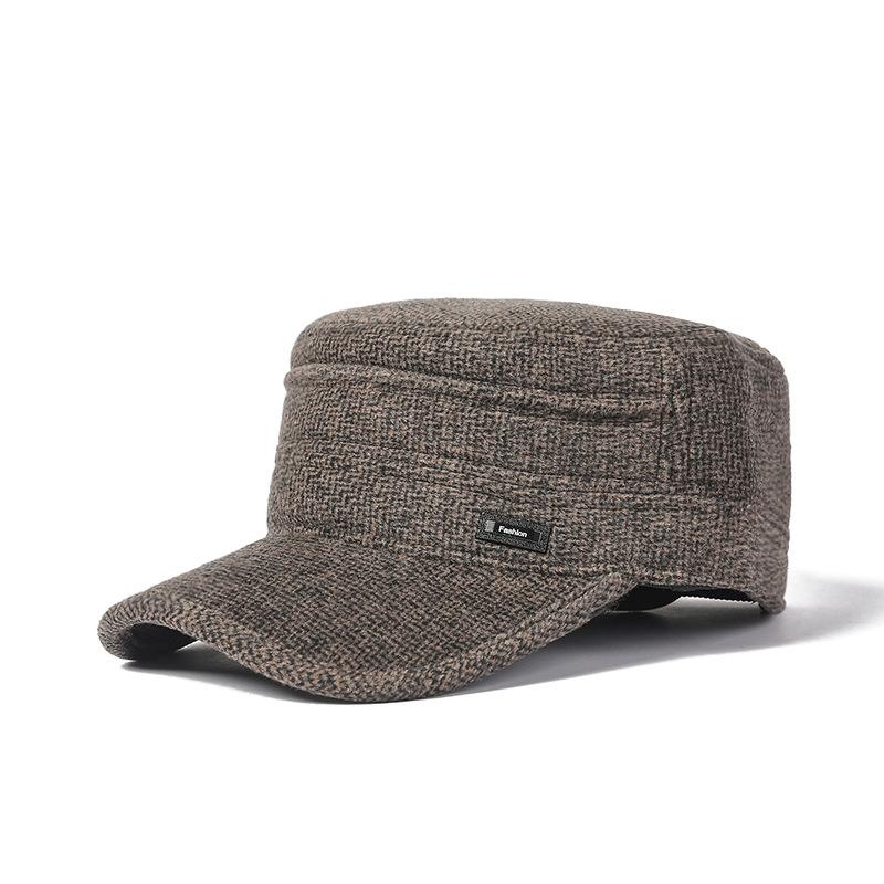 Podzimní zimní vojenské kšiltovky Pánské sametové tlusté vlněné tatínkové klobouky pro střední a starší osoby venkovní ochrana uší proti větru a teplý plochý cylindr