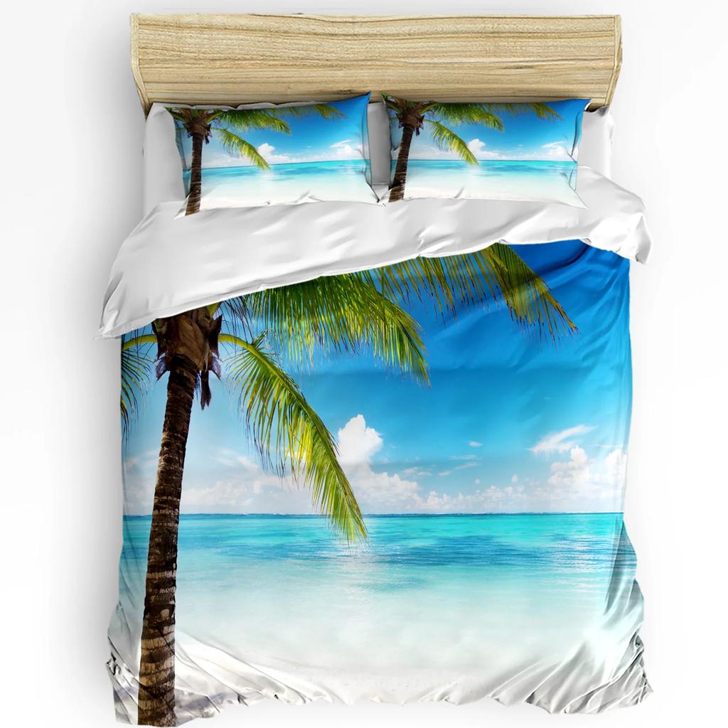Palm Tree Sea Beach Blue Sky White Clouds 3pcs Bedding Set For Double Bed Home Textile Duvet Cover Quilt Cover Pillowcase