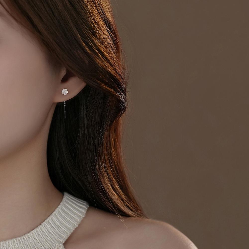 Colorful White Rose Earrings for Women, Light Luxury, High-end, Sweet Tassel Earrings, Elegant Earrings
