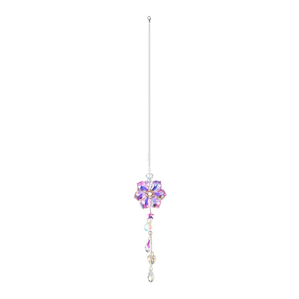 Crystal Glass Flower Sun Catcher Hanging Ornament with Six Petals for Window Home Garden Decor Indoor Outdoor Pendant