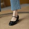 Fashion Elegant High Heels French Dress Party Shoes for Woman Platform Patent Leather Mary Jane Burgundy Black Square Toe Mid-heel Pumps