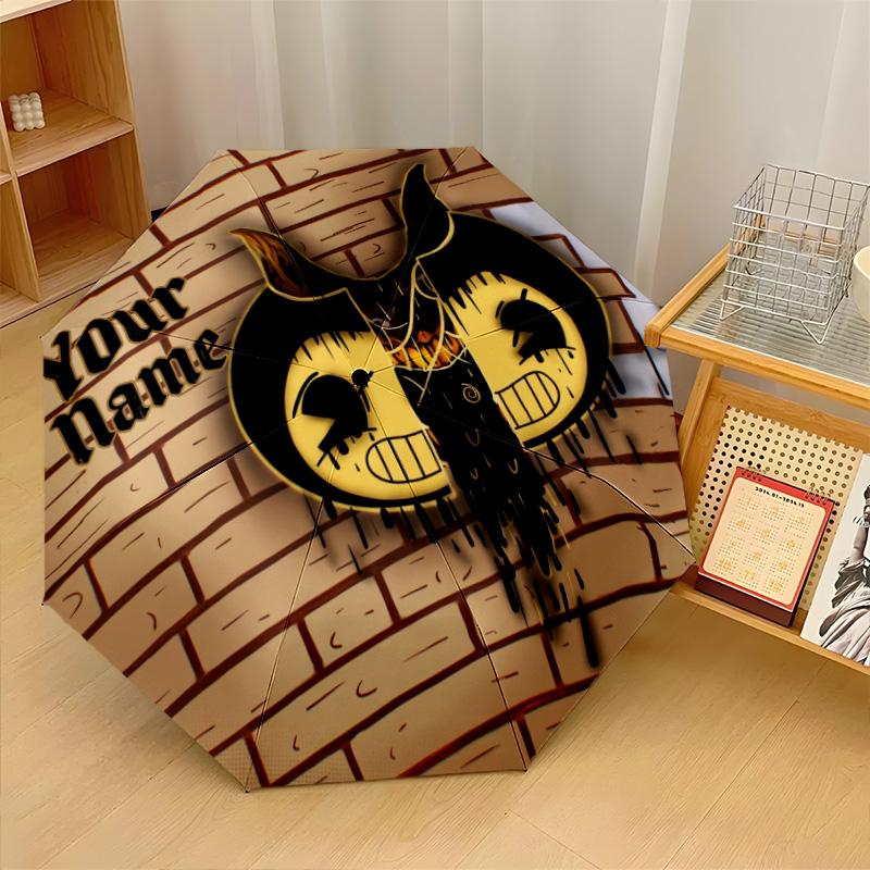 Custom Text Automatic 8 Bone Umbrella, Portable Sun Rain Protection UmbrellaBendy and the Ink Machine