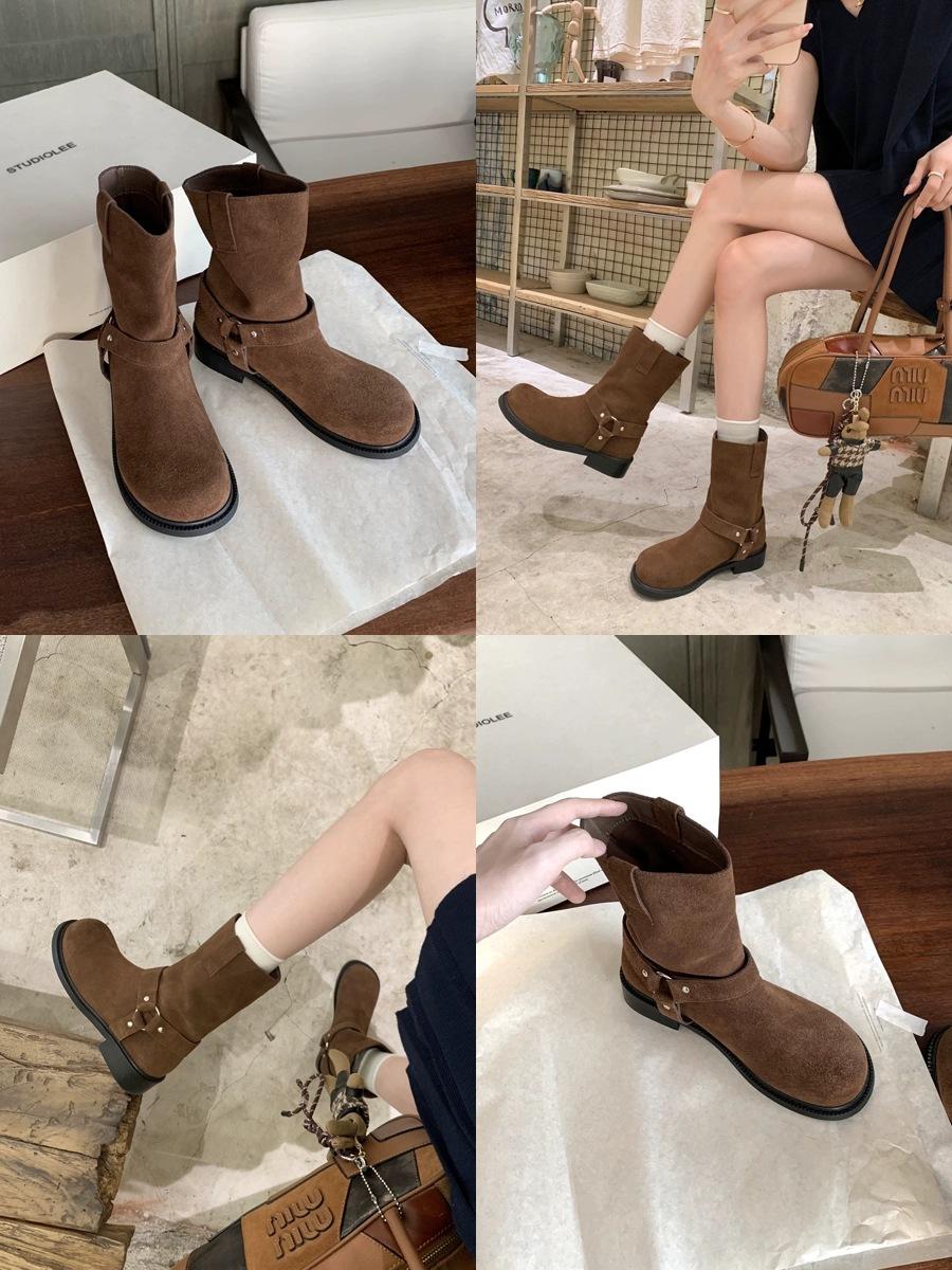 

2025 new Korean version of thin autumn and winter black retro western cowboy boots women s thick-soled short Martin boots women s boots 40