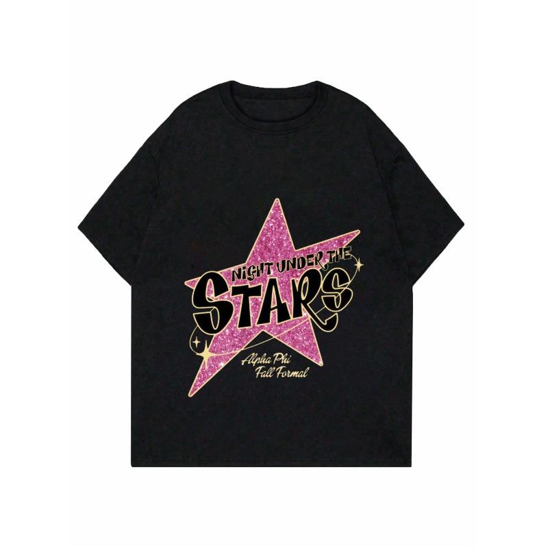 Black T Shirt Night Under The Stars Alpha Phi Fall Formal Glitter Star Print Women Casual Party Top