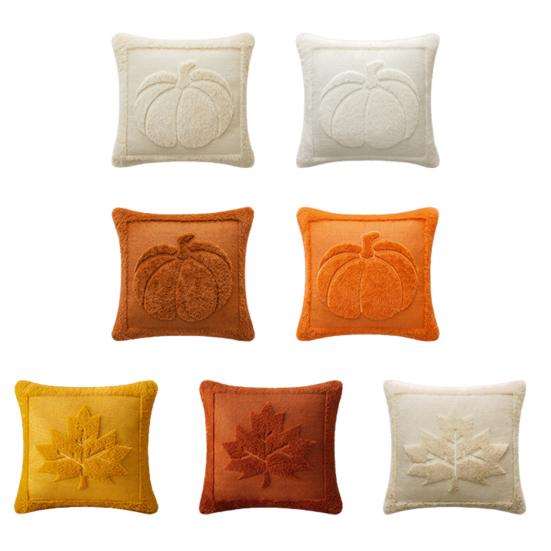 Fall Throw Pillow Cover 18"x18" Plush Pumpkin Pillow Cover Fluffy Maple Leaf Decorative Cushion Cover for Sofa Bedroom Car