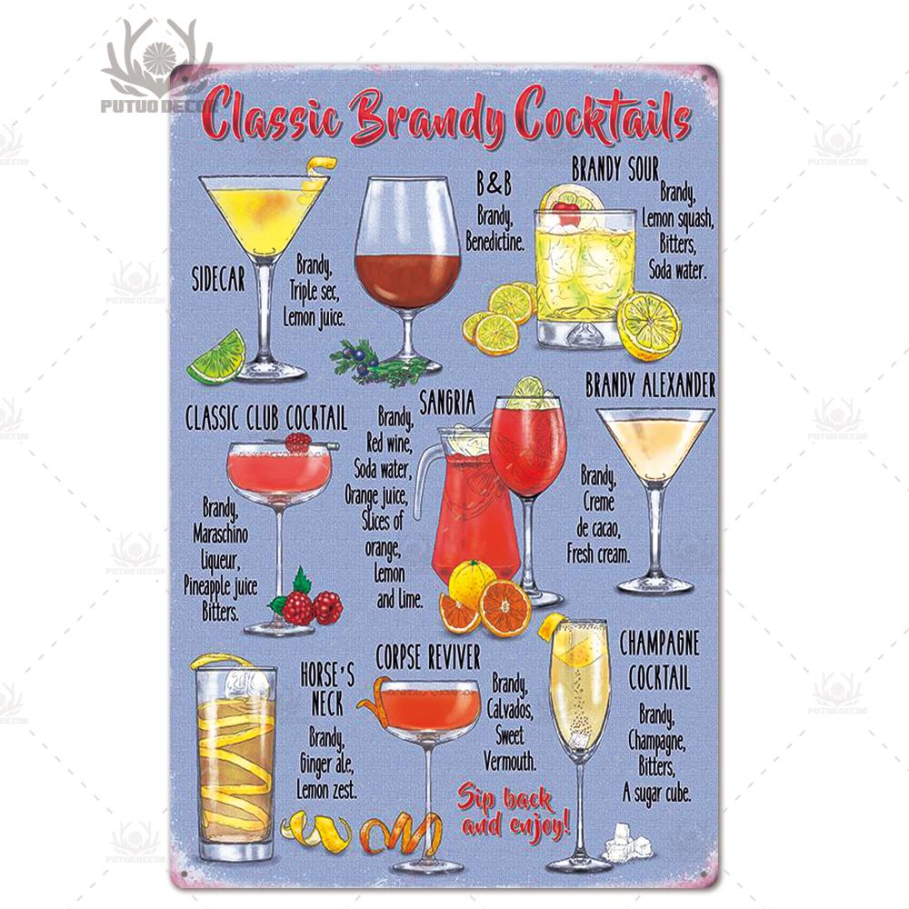 Putuo Decor Tin Signs Plaque Metal Vintage Cocktail Metal Sign Wall Decor for Man Cave Bar Club Iron Painting Decorative Plate