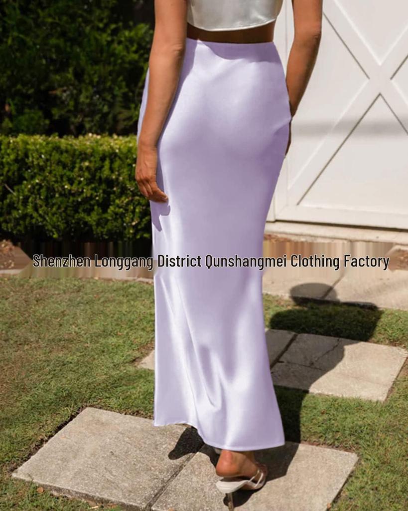 Elegant High-Waist Silky Acetate Fishtail Skirt for Spring and Summer