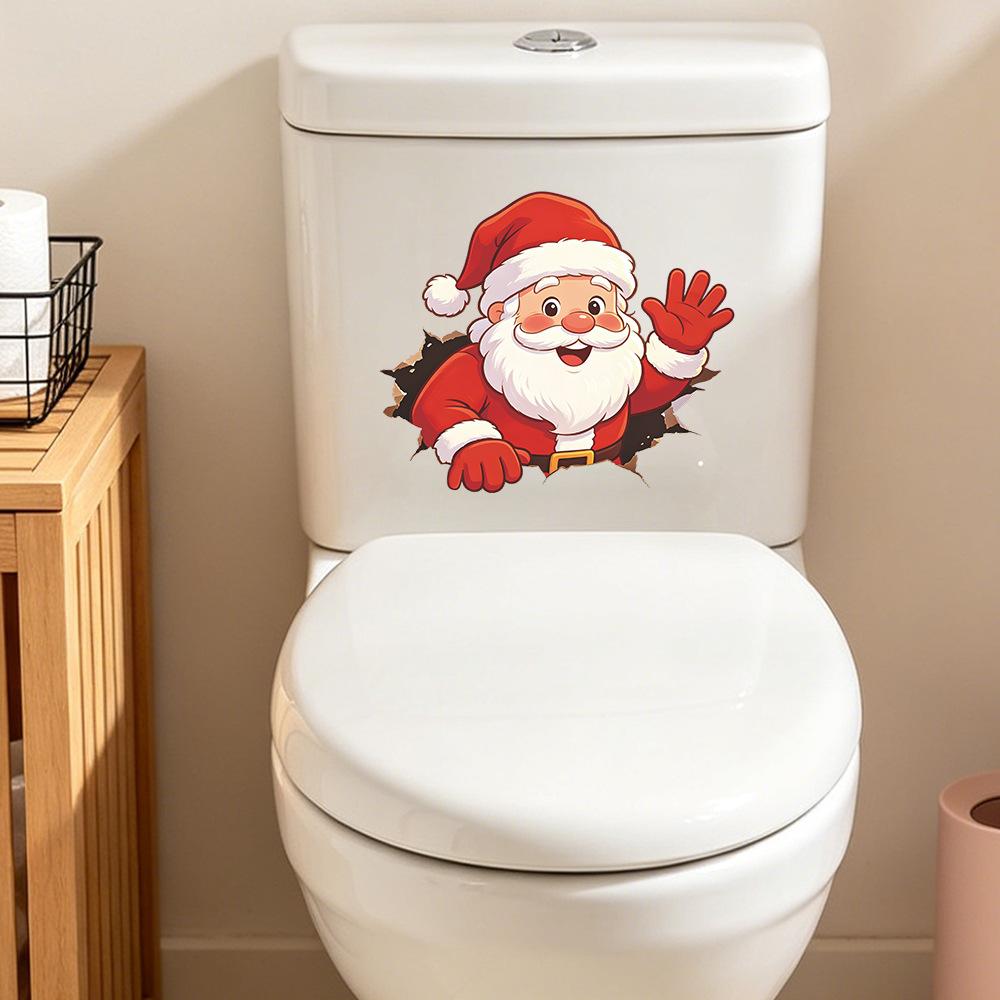 Christmas Creative Hole-themed Santa Claus Bathroom and Toilet Decoration Stickers for The Bathroom and Toilet Area