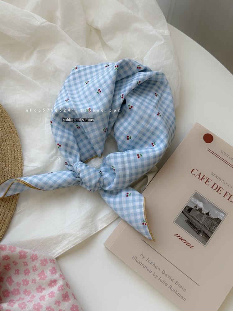 Quadratischer Schal aus Baumwolle und Leinen mit floralem Tupfenmuster - Retro & frisches Kopftuch