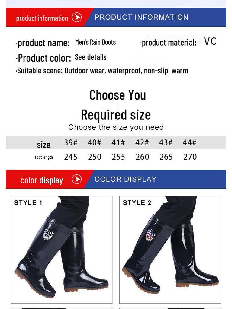 Men's High-Top Non-Slip PVC Construction Rain Boots - Wear-Resistant, Water-Resistant Mid-Calf Rubber Shoes