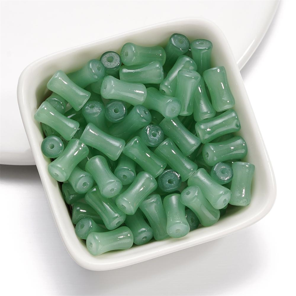 30Pcs 6.5x11.5mm Imitation Jade Bamboo Joint Charm Glass Loose Beads for DIY Handmade Jewelry Bracelet Necklace Making Supplies
