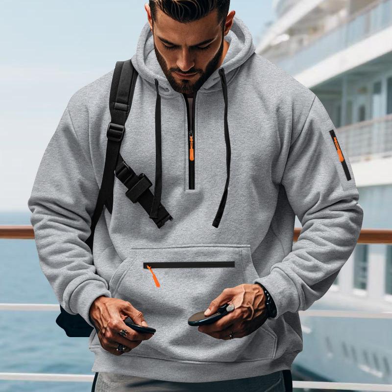 Men's Loose Fit Heavyweight American-Style Casual Sportswear Jacket fleece Lined Hooded Sweatshirt for Winter