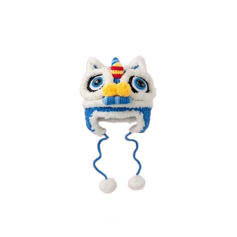 Lion Dance Parent-Child Wool Hat: Cute, Hand-Knitted, Warm Tiger Head for Autumn & Winter, Child & Adult Sizes.