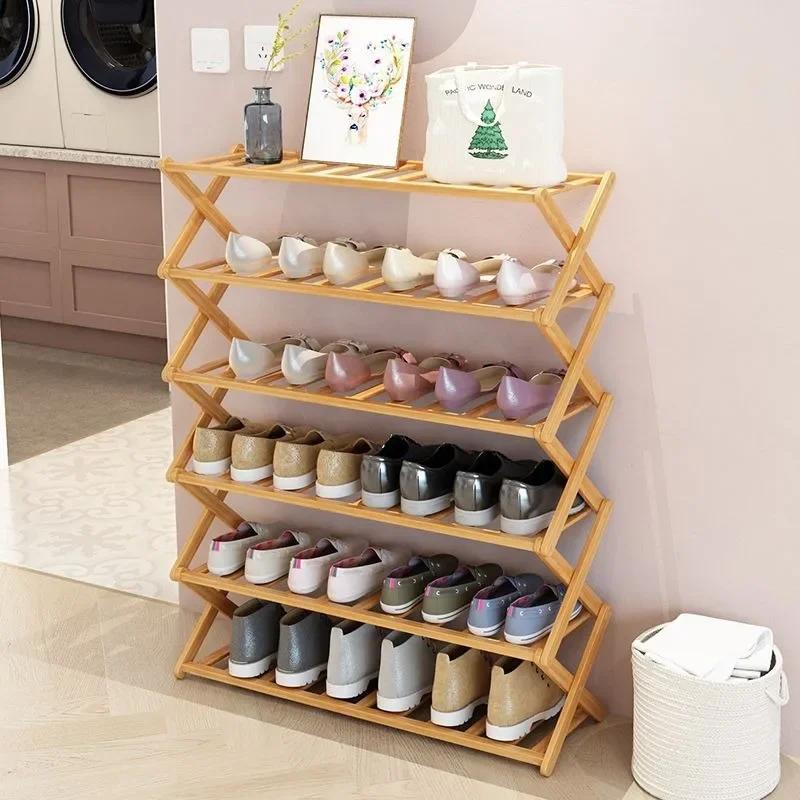 Multilayer Bamboo Folding Shoe Rack Entrance Hallway Storage Shelf Home Furniture Shoes Cabinet Space Saving Organizer