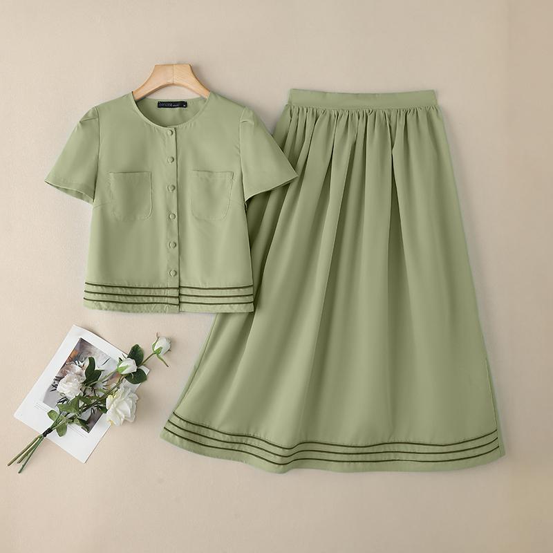 ZANZEA Women Short Sleeve Blouse and A-line Skirts Summer Two Piece Suit Sets