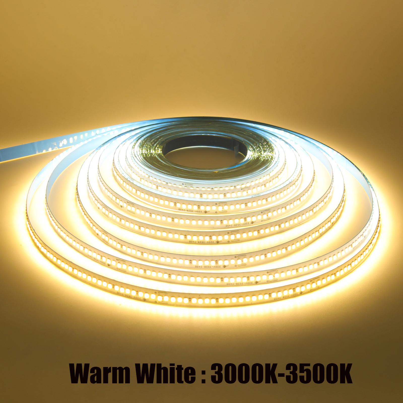 

AC 220V 110V LED Strip SMD 2835 240Leds/M IP44 Home Decor Flexible Ribbon Stripe Self Adhesive Tape Strip Chain Light EU Plug AC 220V&5M теплим білим кольором