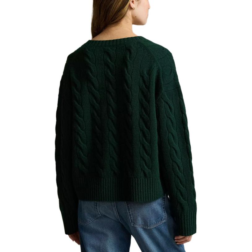 Polo Ralph Lauren Knit Cable V-Neck Long Sleeve Sweater Women sweater Dark-Green 211941579-002