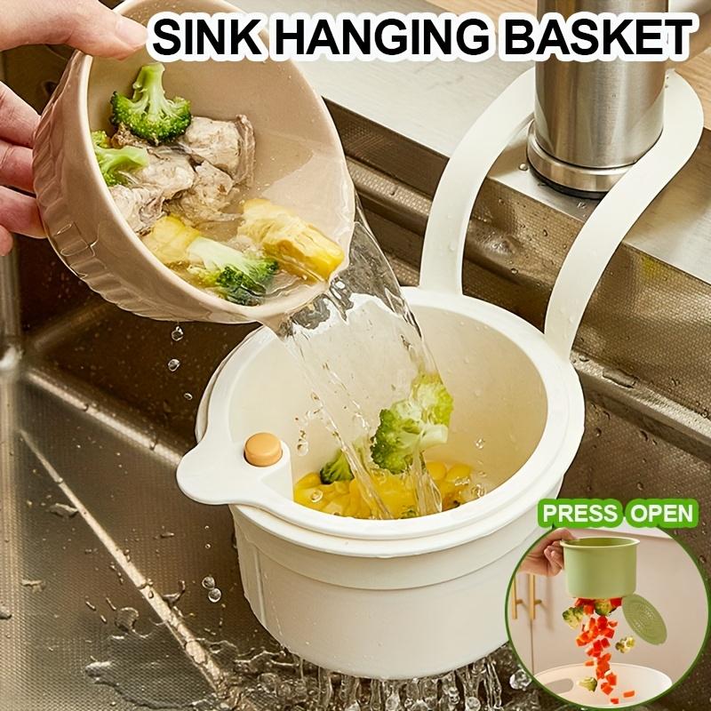 2-In-1 Sink Filter Basket with A Press-Open Lever Adjustable Faucet Hook Clog-Resistant Filter Mesh Durable Kitchen Draining Basket Anti-Clogging Tool