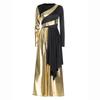 Womens Liturgical Dance Jumpsuit Metallic Color Block Patchwork Irregular Drape Wide Leg Choir Performance Costume
