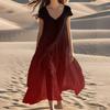 Women's Summer V-Neck Beach Long Short Sleeve Patchwork Gradient Dresses