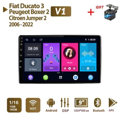 2 Din Android Bilradio Multimedia Videoafspiller Til Fiat Ducato 3 Peugeot Boxer 2 Citroen Jumper 2 2006 - 2022 Navigation GPS WIFI Hovedenhed 1+16GB