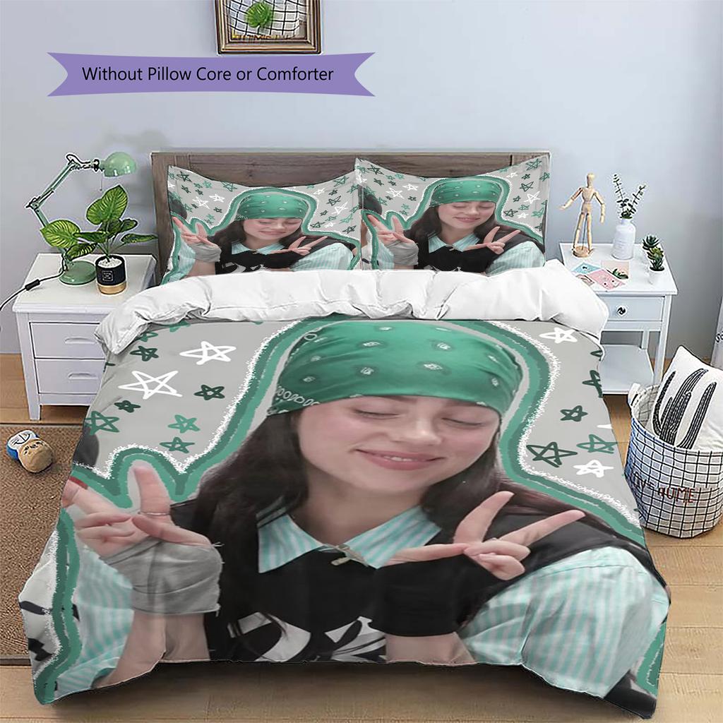 Billie Eilish Pattern Bedding,Quilt Set Quilt Cover Pillowcase Home Birthday Gift (1 * Duvet Cover + 2 * Pillowcase, Without Core)