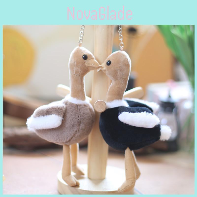 Rozkošný plyšový klíčenka pštros nadýchané plyšové zvířátko roztomilý přívěsek na tašku 15cm měkká hračka