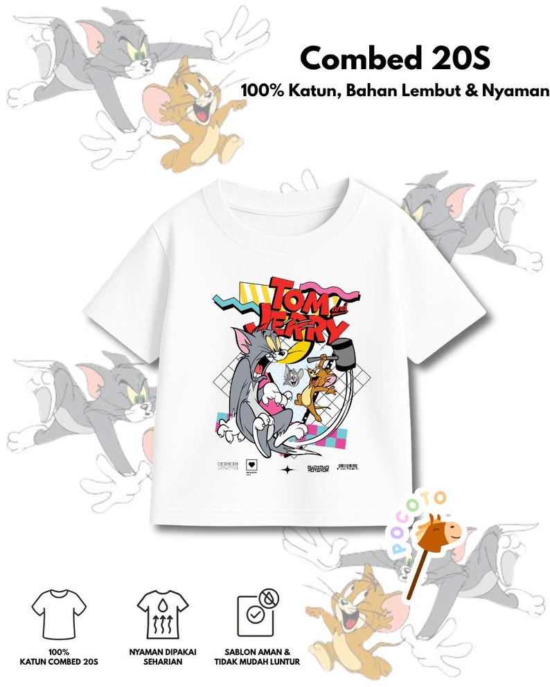 Tom and Jerry, Retro Cartoon Graphic Tee, 100% Combed Cotton 100